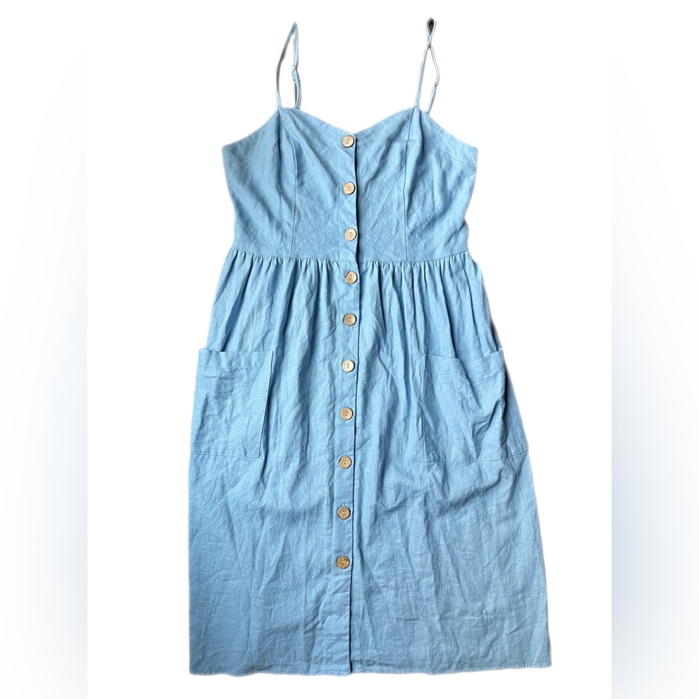 Blue Button-Down Spaghetti Strap Dress